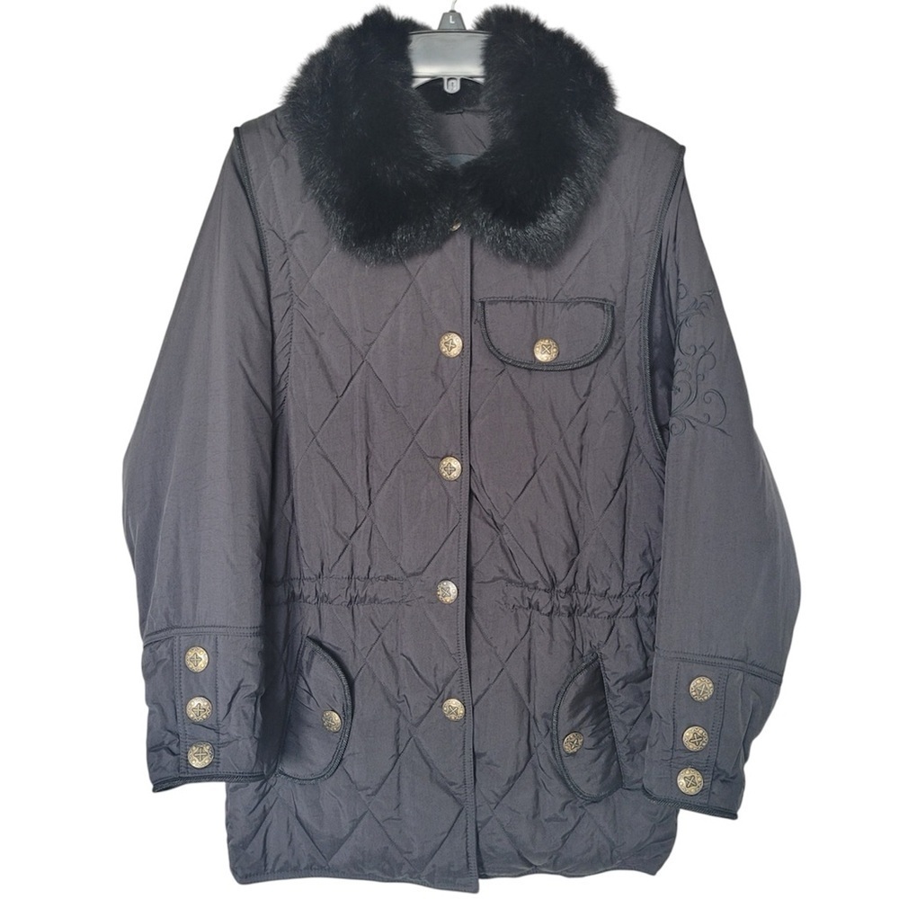 M Miller Thinsulate Black Quilted Women's ski Jacket with Fur Trim size XS